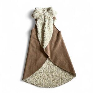 White Plum Faux Suede Faux Fur Sherpa Lined Open Front Vest